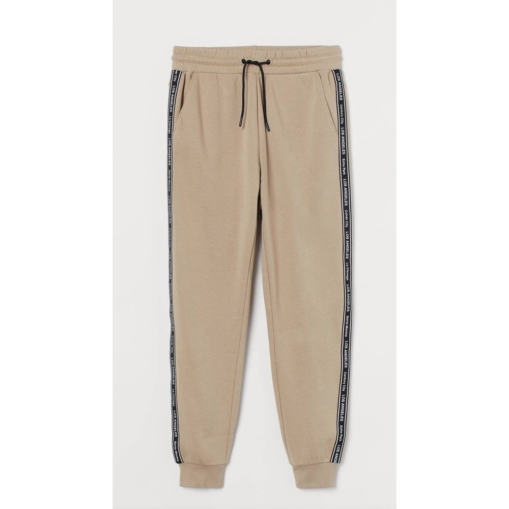 H&M California LA Banded Brown Tan‎ Jogger Pants Drawstring Waistband SMALL
